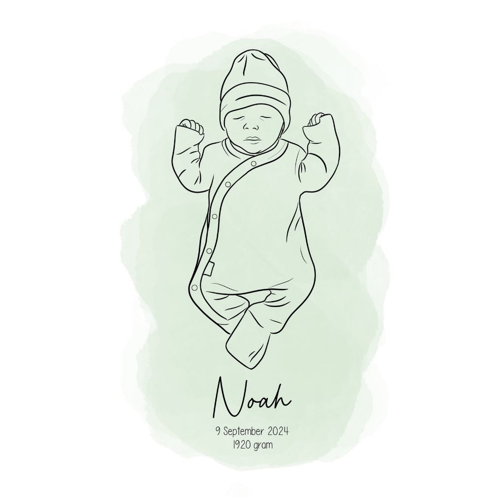 👶 Line Art Kraamcadeau – Pasgeboren Baby