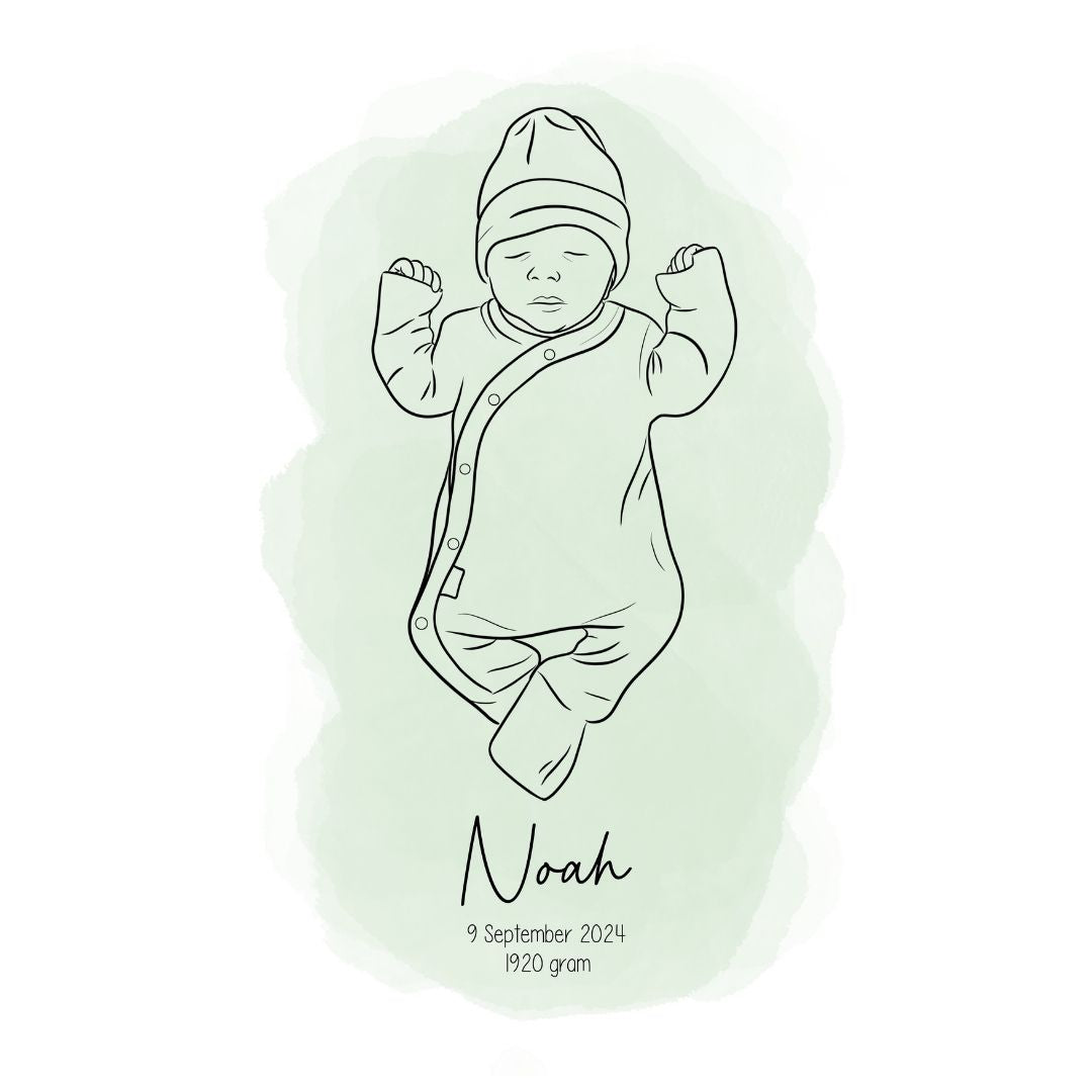 👶 Line Art Kraamcadeau – Pasgeboren Baby