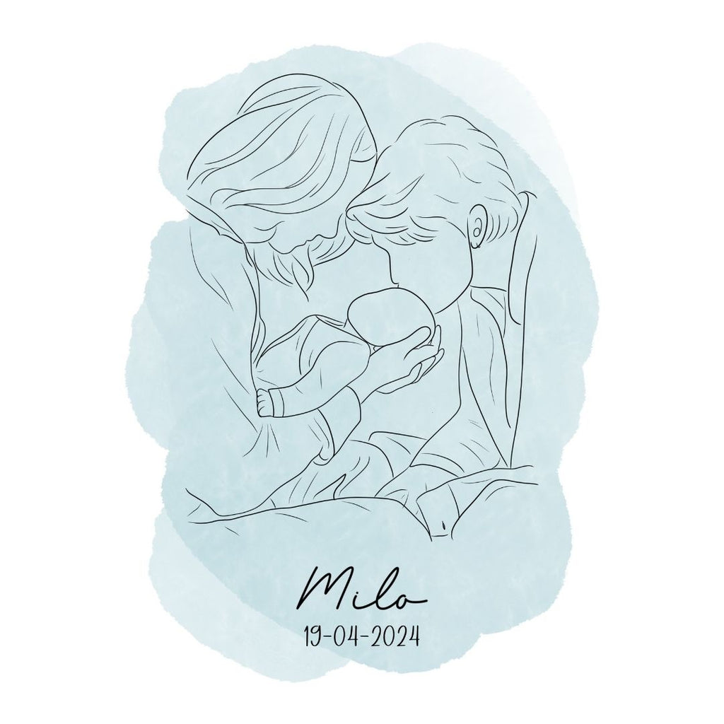 Line Art Ouders &  Baby – Een Tastbare Herinnering aan het Begin