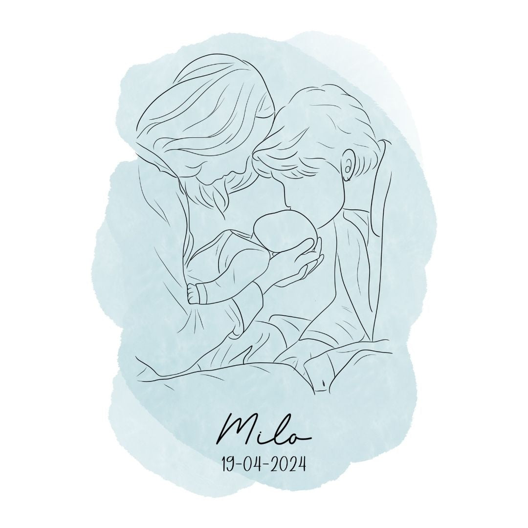 Line Art Ouders &  Baby – Een Tastbare Herinnering aan het Begin