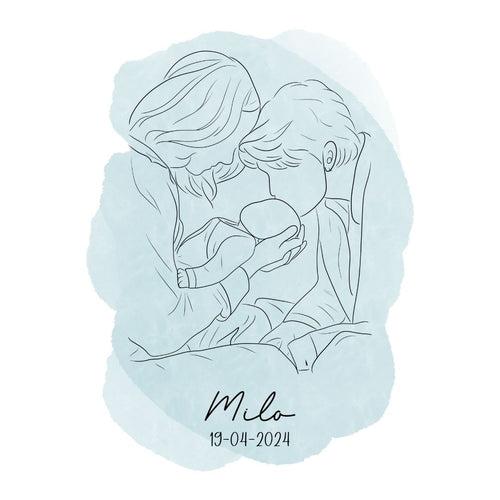 Line Art Ouders &  Baby – Een Tastbare Herinnering aan het Begin