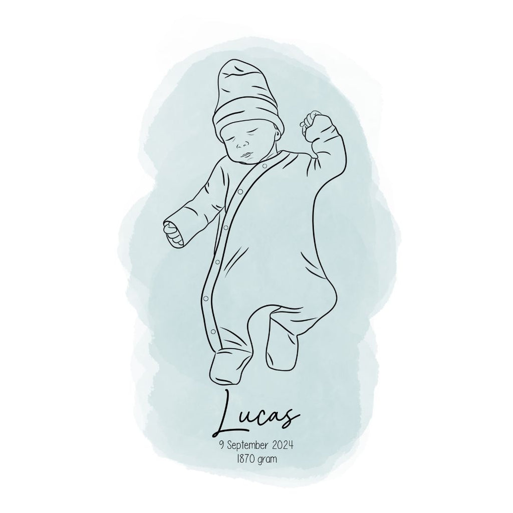 👶 Line Art Kraamcadeau – Pasgeboren Baby