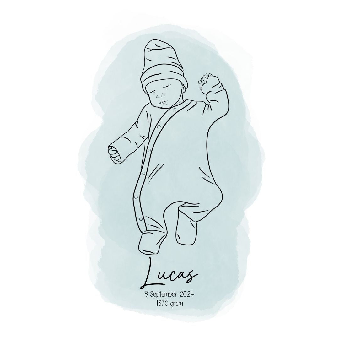 👶 Line Art Kraamcadeau – Pasgeboren Baby
