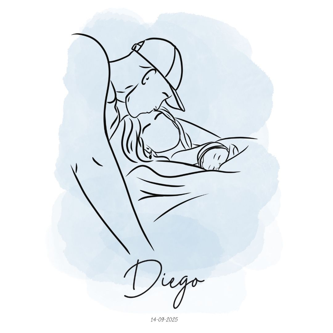 Line Art Ouders &  Baby – Een Tastbare Herinnering aan het Begin